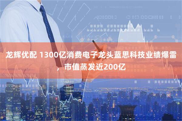 龙辉优配 1300亿消费电子龙头蓝思科技业绩爆雷，市值蒸发近200亿
